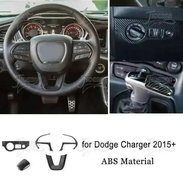 JIDIXIAN Car Interior Decoration Carbon Fiber Cover Fit for Dodge Charger  2015-2023