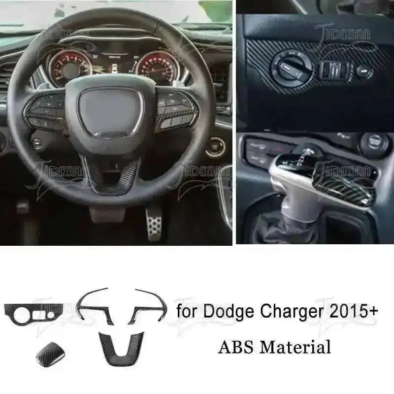 JIDIXIAN Car Interior Decoration Carbon Fiber Cover Fit for Dodge Charger  2015-2023