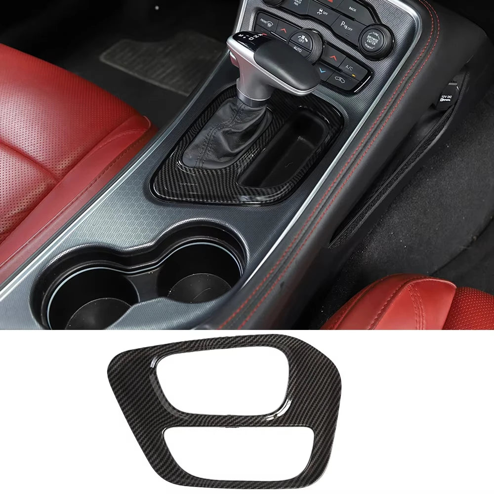 Carbon Fiber Black Accessory For Dodge Challenger 2015-2022 Center Console Gear Shift Panel Interior Decorative Cover Trim