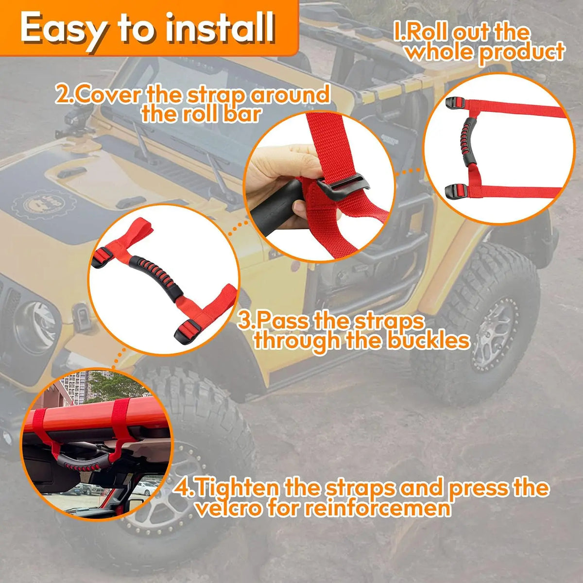 4x Roll Bar Grab Handles Grip Handle Fits For 1995-2021 Jeep Wrangler YJ TJ JK JKU JL Sports Sahara Freedom Rubicon X Unlimited