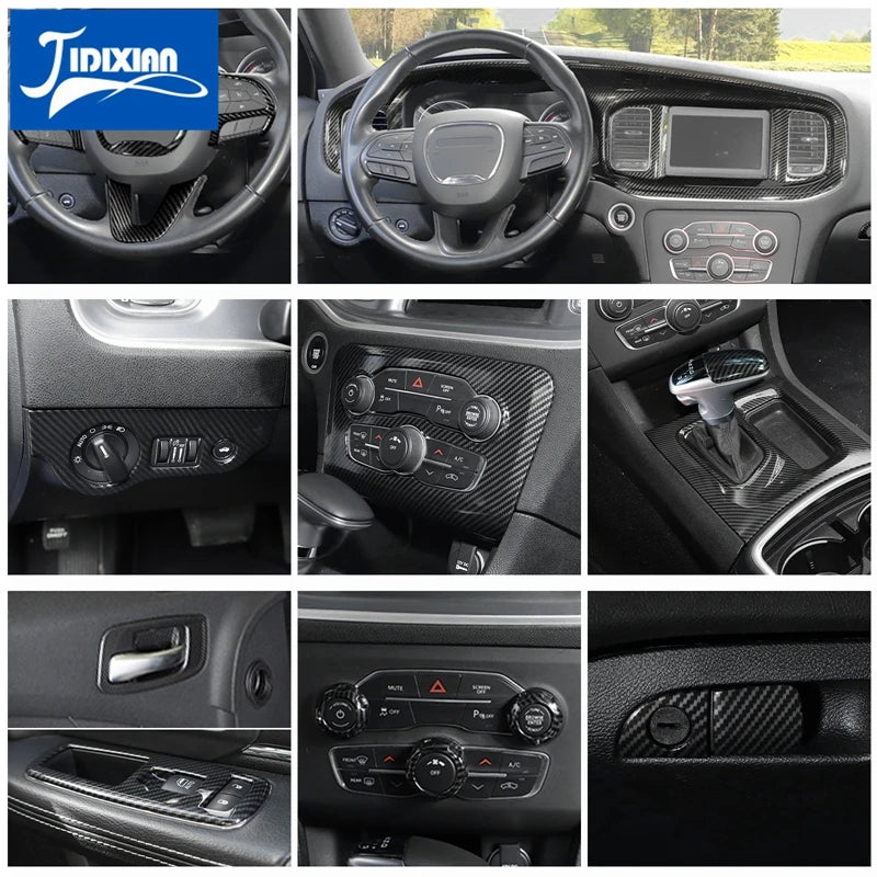 JIDIXIAN Car Interior Decoration Carbon Fiber Cover Fit for Dodge Charger  2015-2023