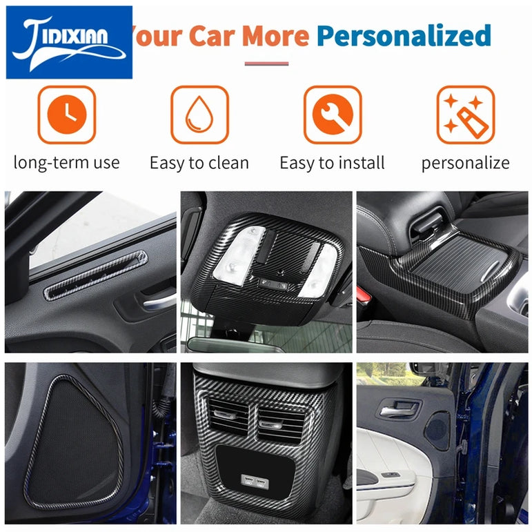 JIDIXIAN Car Interior Decoration Carbon Fiber Cover Fit for Dodge Charger  2015-2023