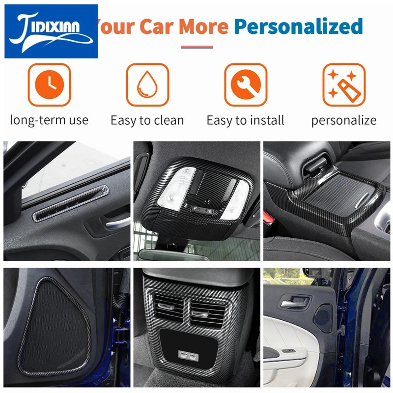 JIDIXIAN Car Interior Decoration Carbon Fiber Cover Fit for Dodge Charger  2015-2023