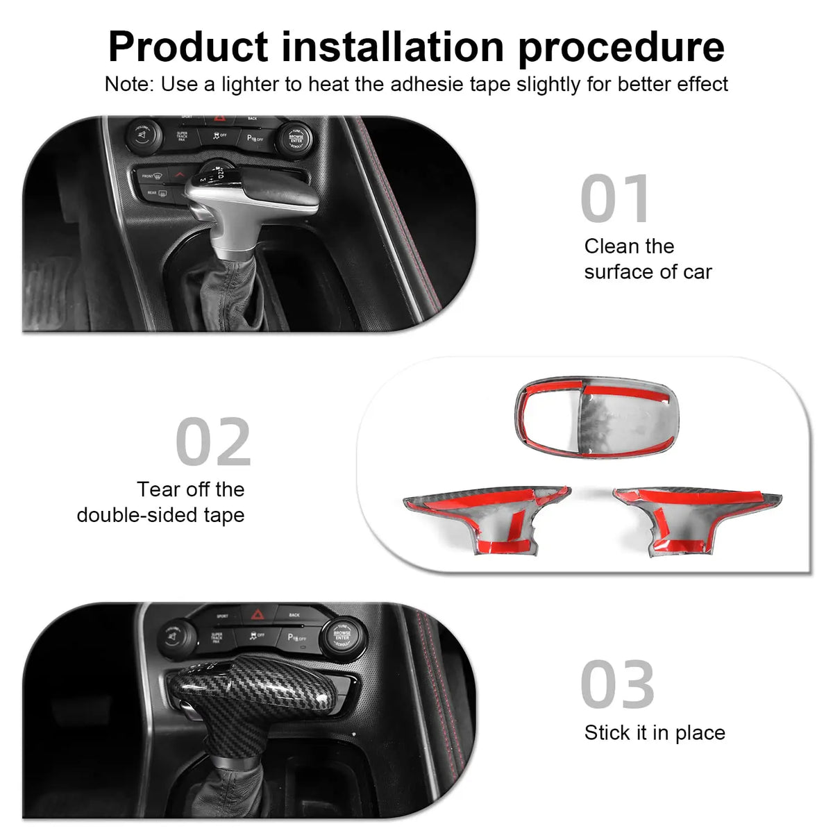 Carbon Fiber Look Car Gear Shift Decoration Cover Gear Shift Handle Sticker Trim For Dodge Charger/Challenger 2015+/Durango 2018