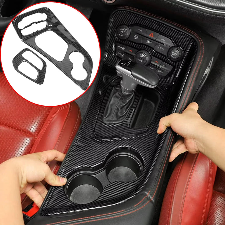 Carbon Fiber Black Accessory For Dodge Challenger 2015-2022 Center Console Gear Shift Panel Interior Decorative Cover Trim