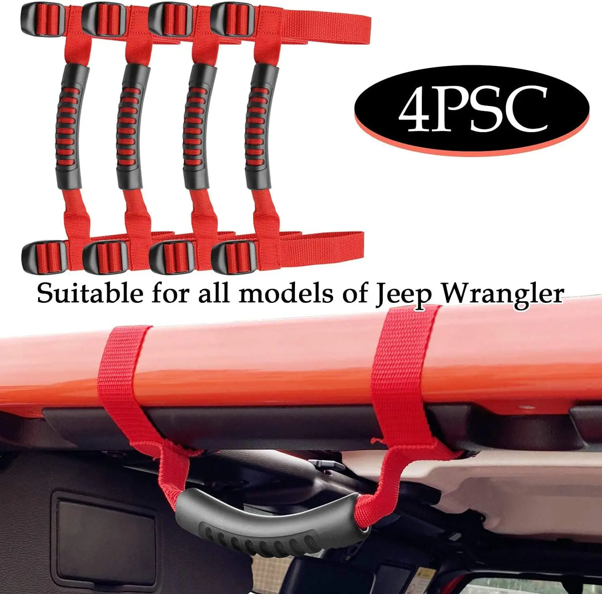 4x Roll Bar Grab Handles Grip Handle Fits For 1995-2021 Jeep Wrangler YJ TJ JK JKU JL Sports Sahara Freedom Rubicon X Unlimited