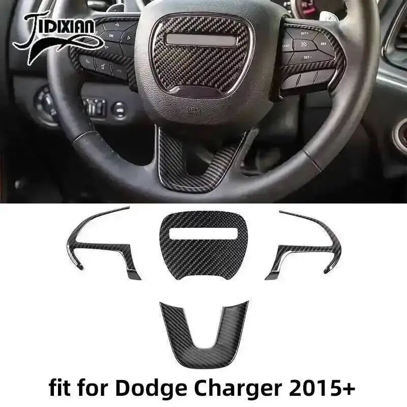 JIDIXIAN Car Interior Decoration Carbon Fiber Cover Fit for Dodge Charger  2015-2023