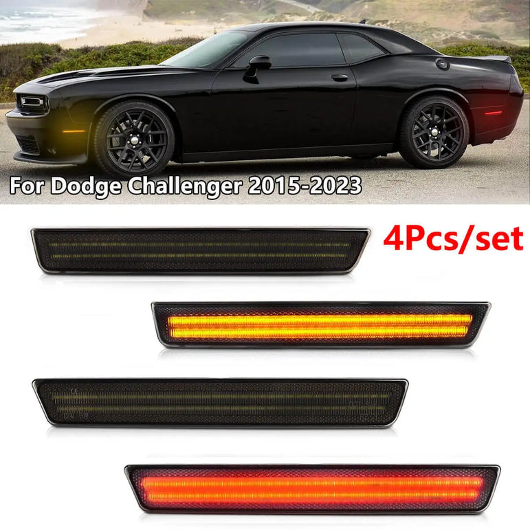 Challenger 2015–2023 Front Amber + Rear Red LED Bumper Side Markers (4pc)