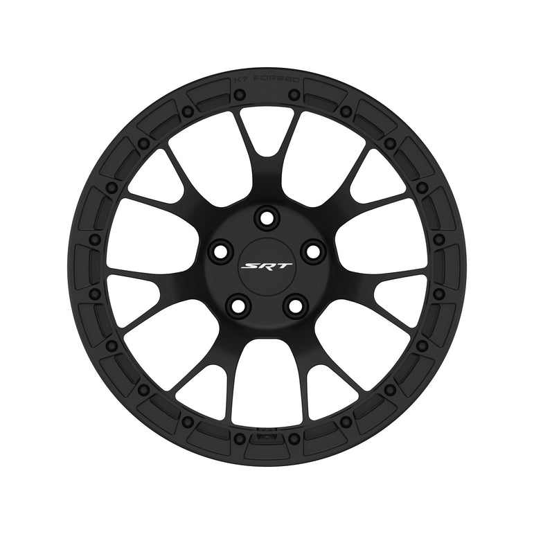 K7 Forged DRG-719B — forged lightweight matte black Y-mesh with B-series beadlock black ring, front face