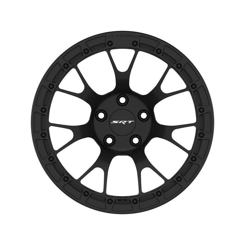 K7 Forged DRG-719B — forged lightweight matte black Y-mesh with B-series beadlock black ring, front face