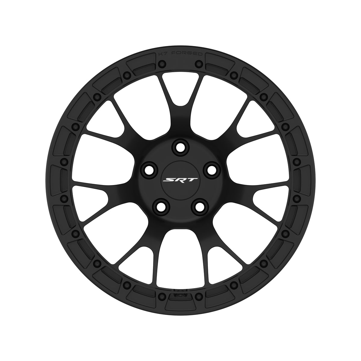 K7 Forged DRG-719B — forged lightweight matte black Y-mesh with B-series beadlock black ring, front face